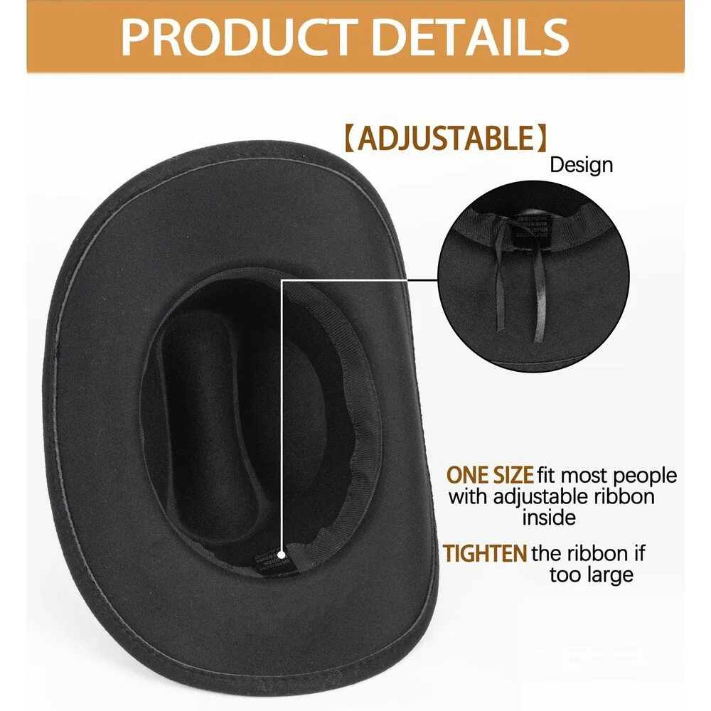 Western Cowboy Hat for Men Women Classic Roll Up Fedora Hat (Size:S-M)